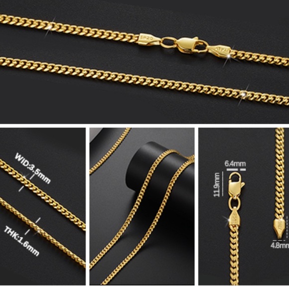 New Gold Cuban Link Chain Necklace Diamond Cut Curb Chain Link 925 Necklace - Picture 4 of 16